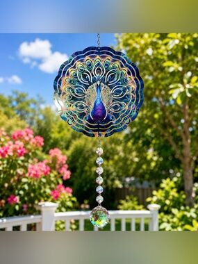Peacock Wind Spinner Suncatcher – Crystal Hanging Garden Decor